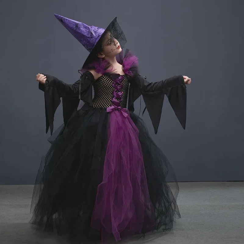 Halloween Runway Show Black and Purple Witch Costume for Girls  (9)