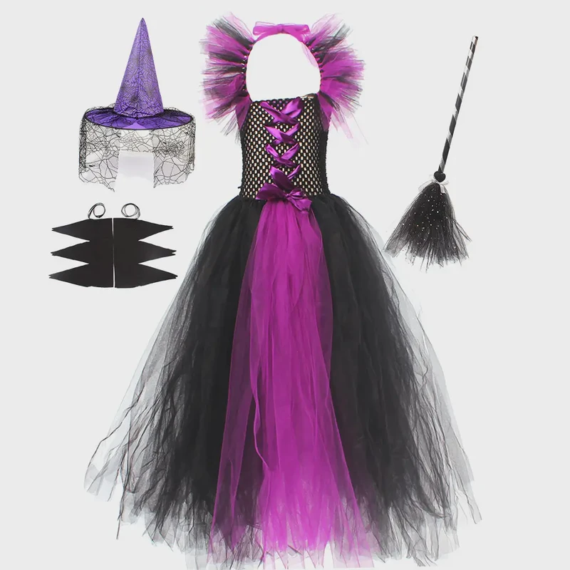 Halloween Runway Show Black and Purple Witch Costume for Girls (7)