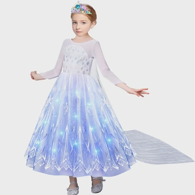 Ice-Blue and White Glowing Train Dress
