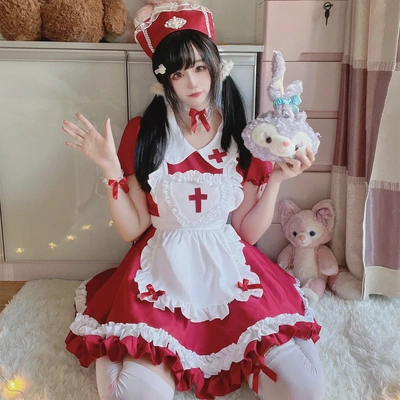 Anime character red cross maid costume