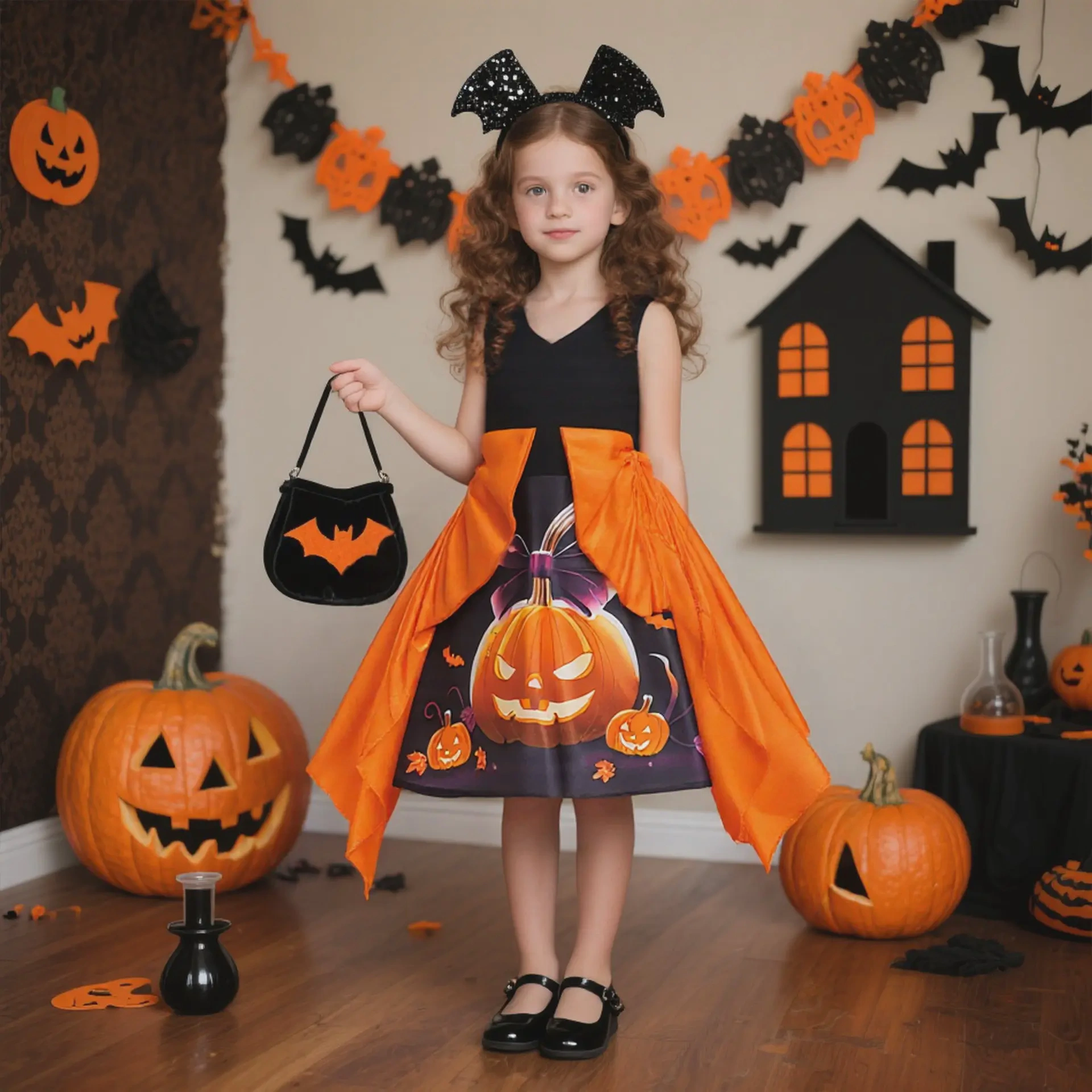 Children's Halloween Pumpkin Princess Dress