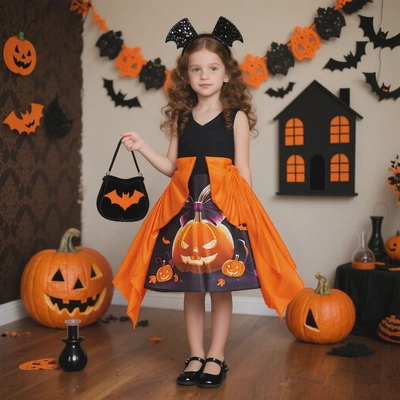 Children's Halloween Pumpkin Princess Dress