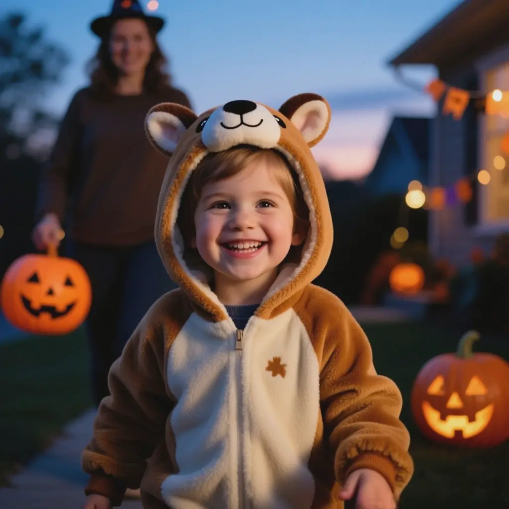 enjoying trick-or-treating in autumn weather