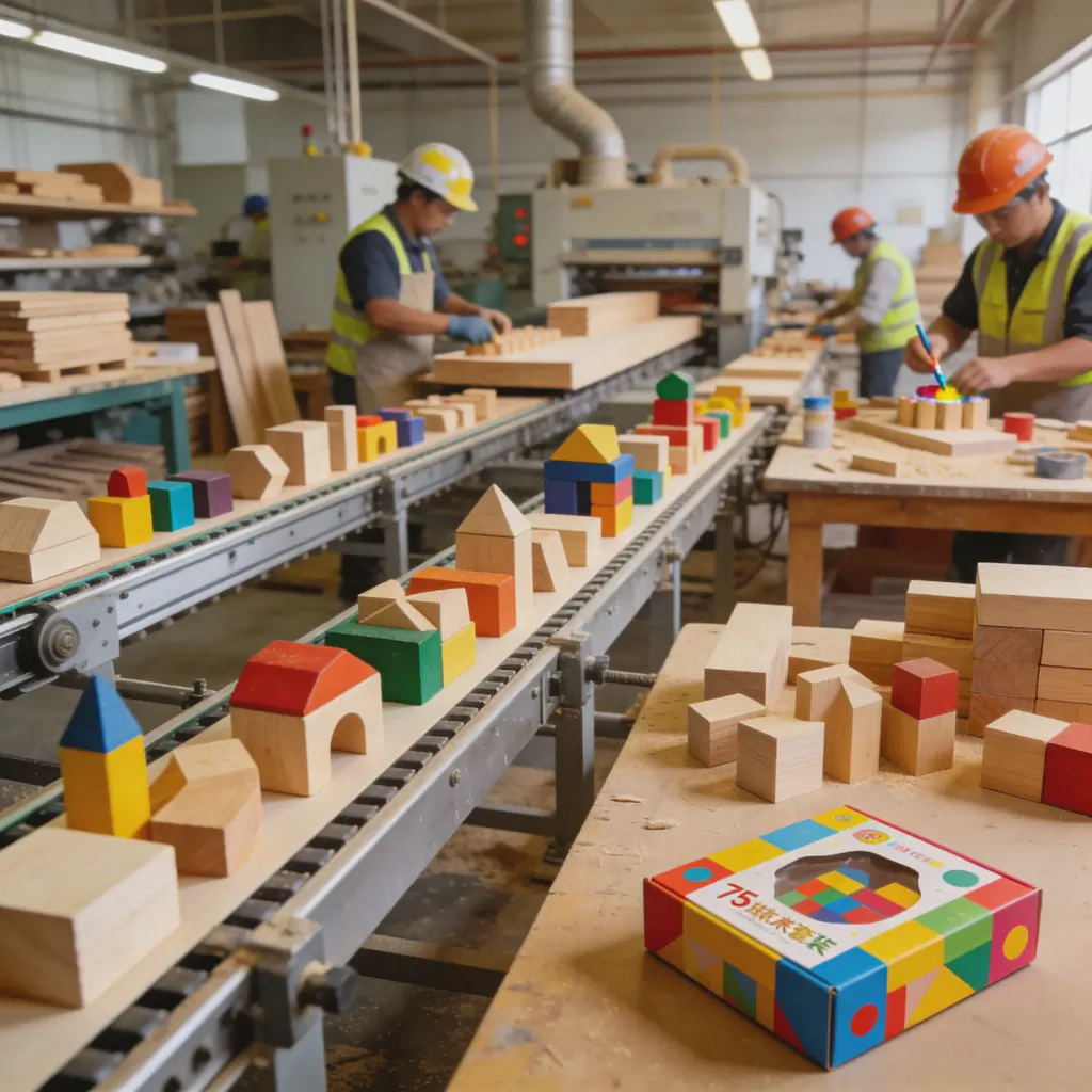 75 piece wooden block set manufacturing process