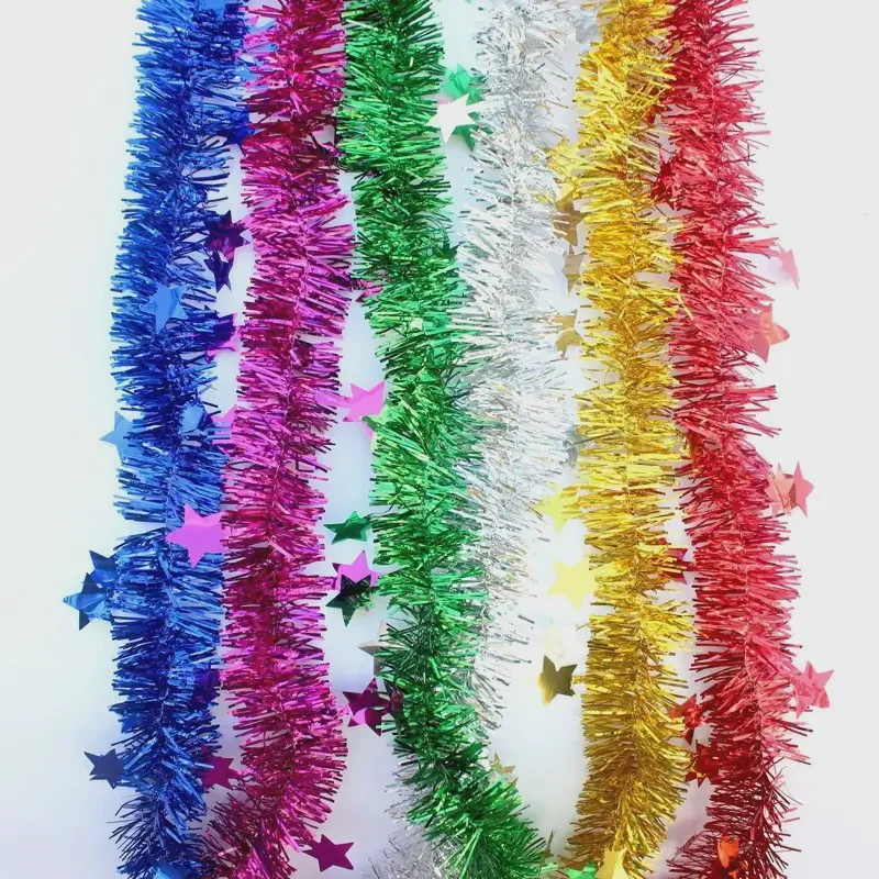 2M Star Tinsel Garland – Christmas Party Colorful Five-Point Star Foil Fringe Hanging Decoration Supplies