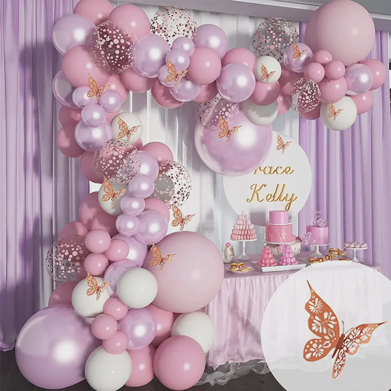 Girls’ Princess Birthday Party Butterfly Balloon Garland Decor