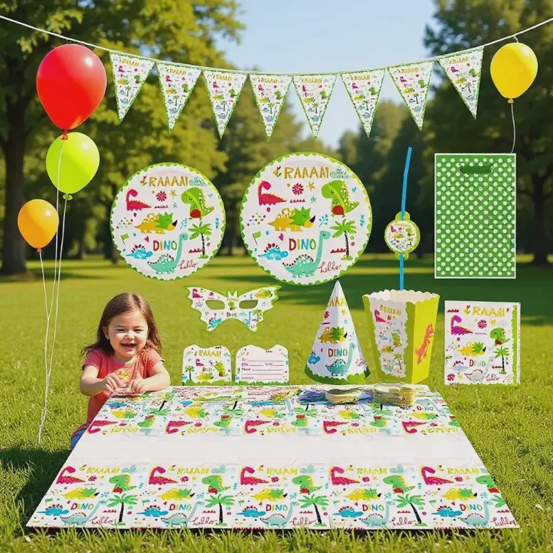 Wholesale Mini Dinosaur Theme Party Tableware Gift Bag Set Children's Day Birthday Disposable Setup Props Biodegradable