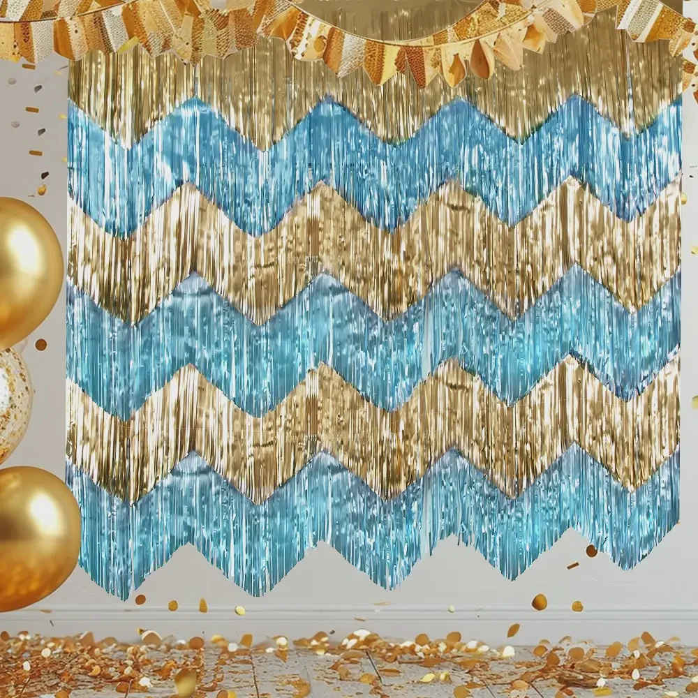 50x200cm Thick Wavy Tinsel Curtain – Birthday Party Backdrop Banner Fringe Garland Hanging Ornament