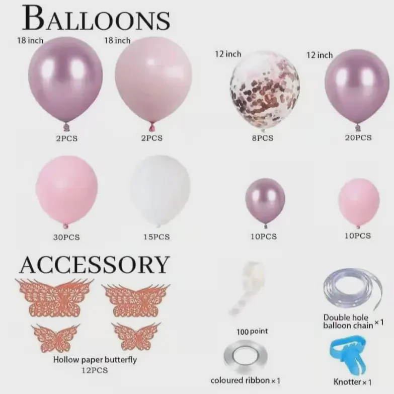 Toddler Girl 1st Birthday Butterfly Metallic Macaron Balloon Set