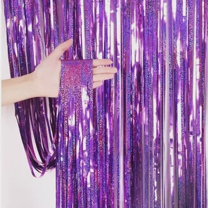 Thick Iridescent Tinsel Curtain – Birthday Wedding Party Backdrop Fringe Door Decoration Prop