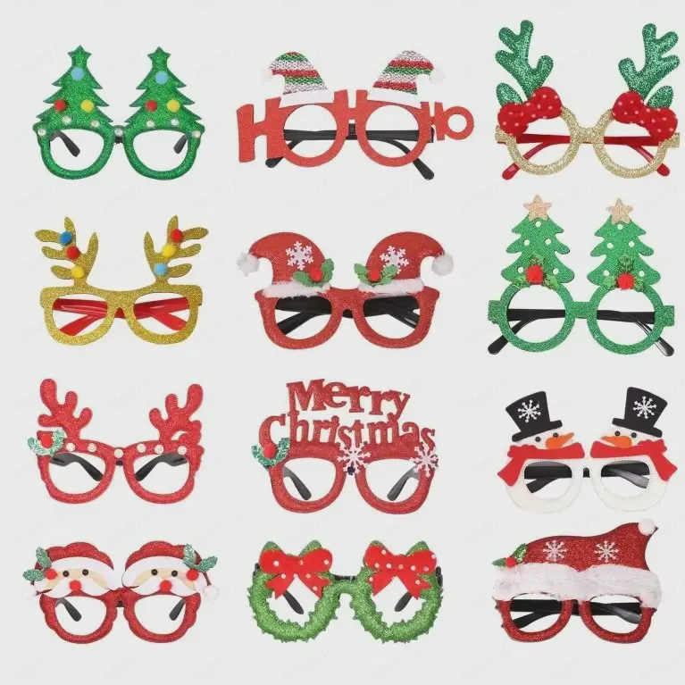 Wholesale Digital Christmas Glasses Frame Kids Top Hat Antler Cartoon Costume Photo Prop Decoration New Year Eyewear Bulk