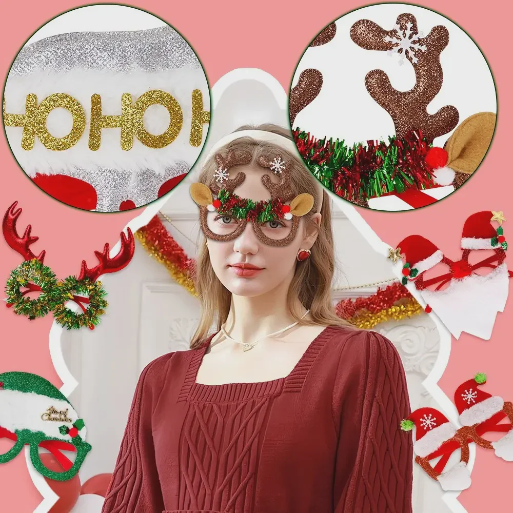 Wholesale Cartoon Santa Hat Star Glasses Frame Kids Snowflake Antler Christmas Costume Decoration Supplies Glitter Party Eyewear