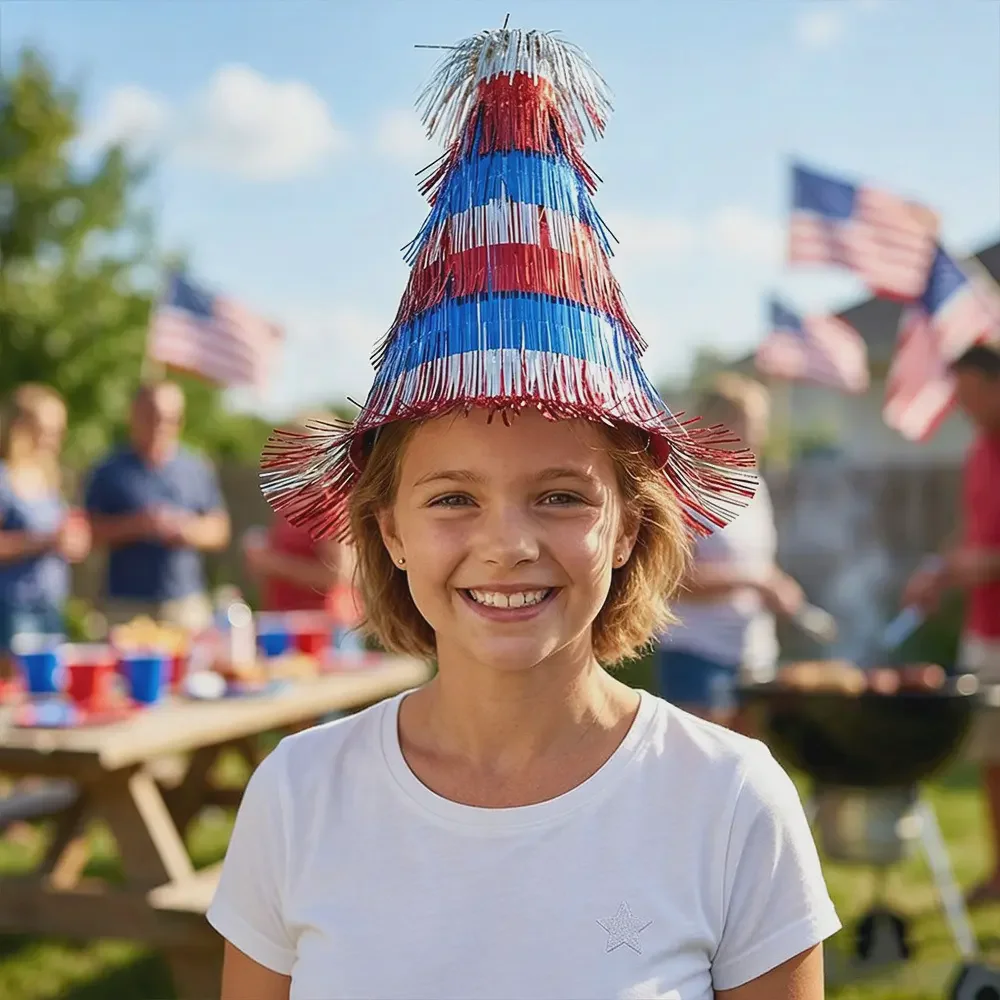 Red Silver Blue Party Hat