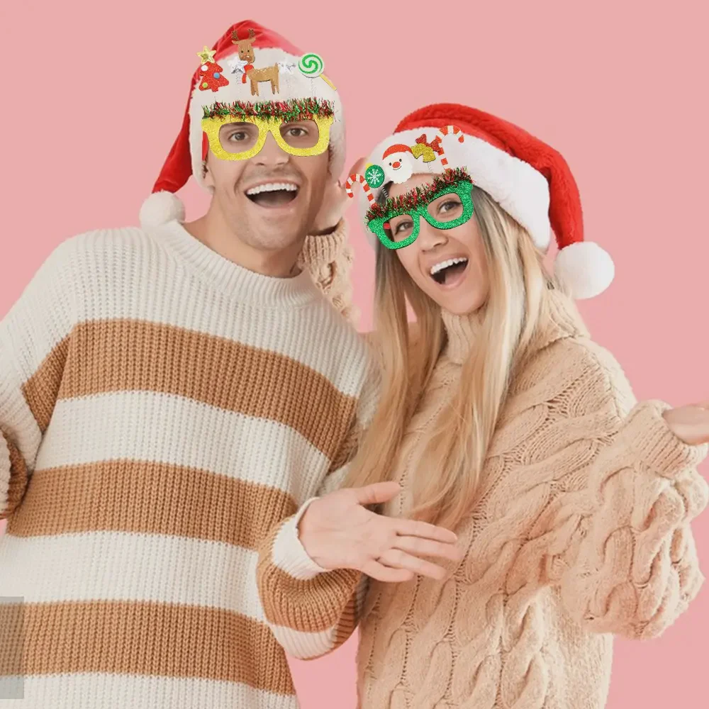 Wholesale Christmas Cartoon Glasses Frame Kids Photo Party Bow Reindeer Wreath Streamer Decoration Supplies Spring Tinsel