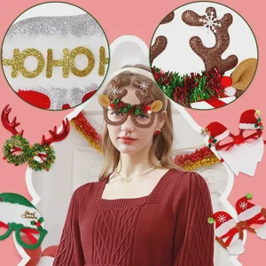 Wholesale Cartoon Santa Hat Star Glasses Frame Kids Snowflake Antler Christmas Costume Decoration Supplies Glitter Party Eyewear