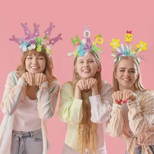 Easter Cartoon Headband Headwear – Spring Theme Flower Chick Bunny Strip Party Decoration 