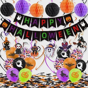 Halloween Decoration Kit for Haunted House Mall Party Banner Honeycomb Ball Hanging Garland Set