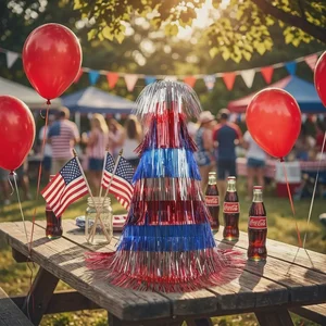 Metallic Tinsel Fringe Streamer Top Hat Red Silver Blue Party Photo Prop for Patriotic Celebration