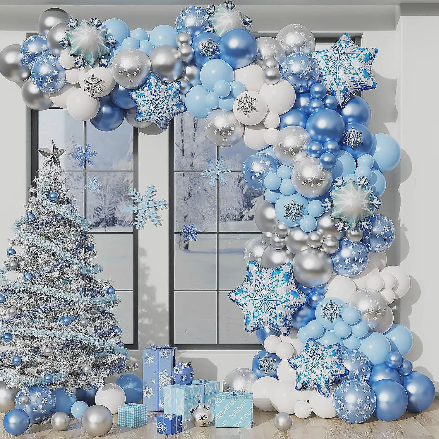 blue-snowflake-balloon-garland-arch- blue-snowflake-balloon-garland-arch-